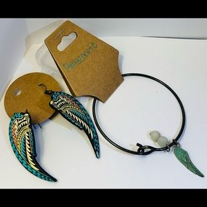 Handmade Amazonite feather earrings and bracelet set
